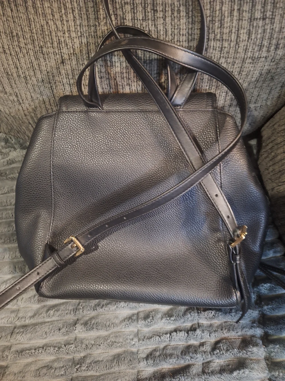 Michael Kors Black Pebbled Leather Mini Backpack with Gold Accents